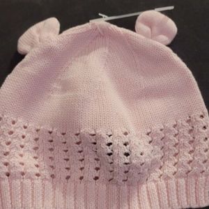 NWT Baby GAP Girl's Pink Crochet Hat Ears Size Up to 6 Months